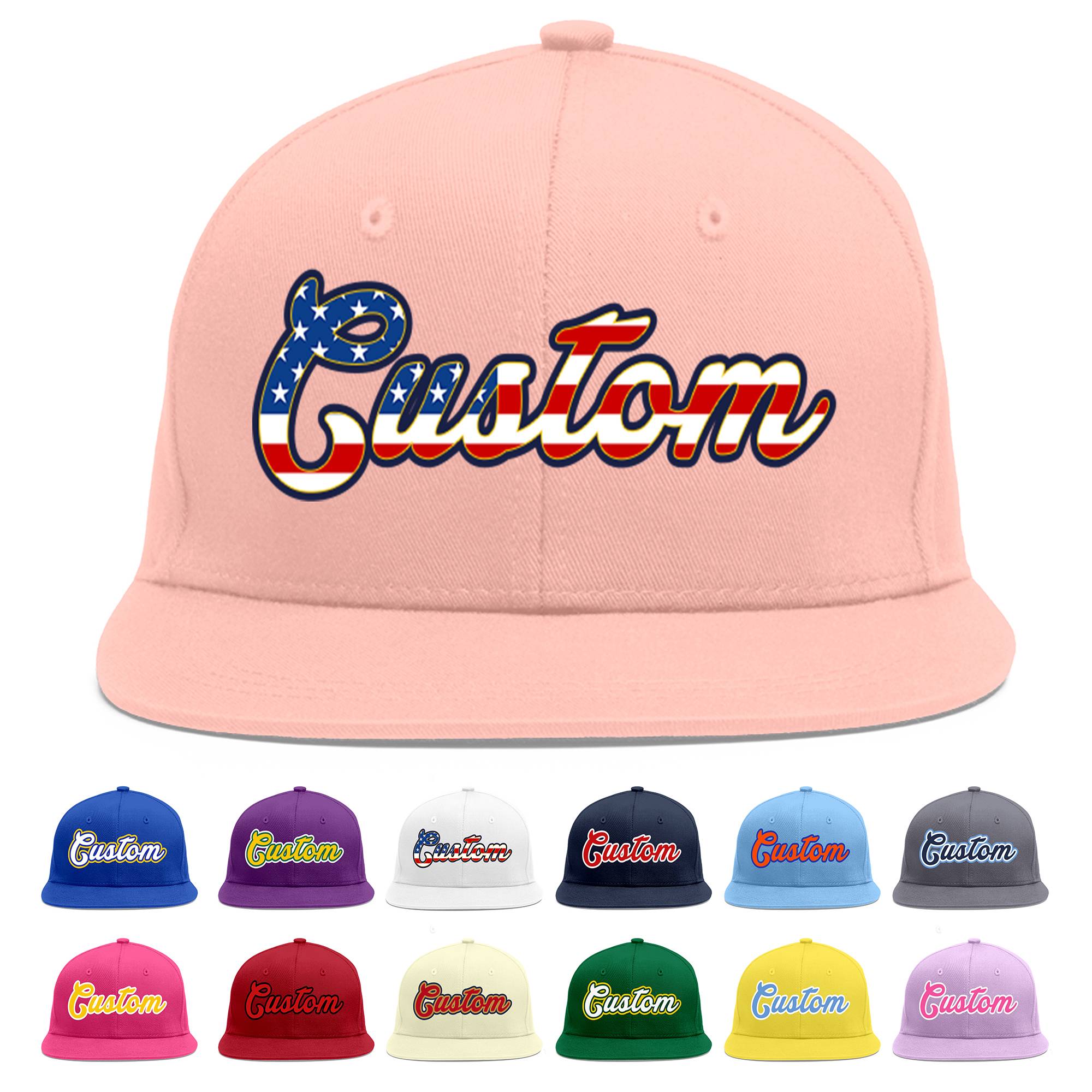 Custom Pink Vintage USA Flag-Gold Flat Eaves Sport Baseball Cap