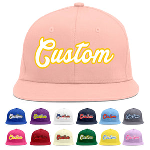 Custom Pink White-Gold Flat Eaves Sport Baseball Cap