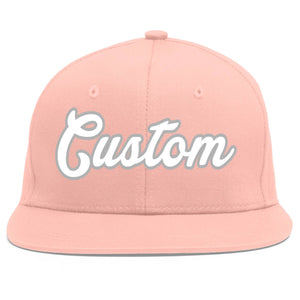 Custom Pink White-Gray Flat Eaves Sport Baseball Cap