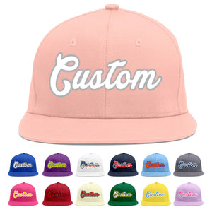 Custom Pink White-Gray Flat Eaves Sport Baseball Cap