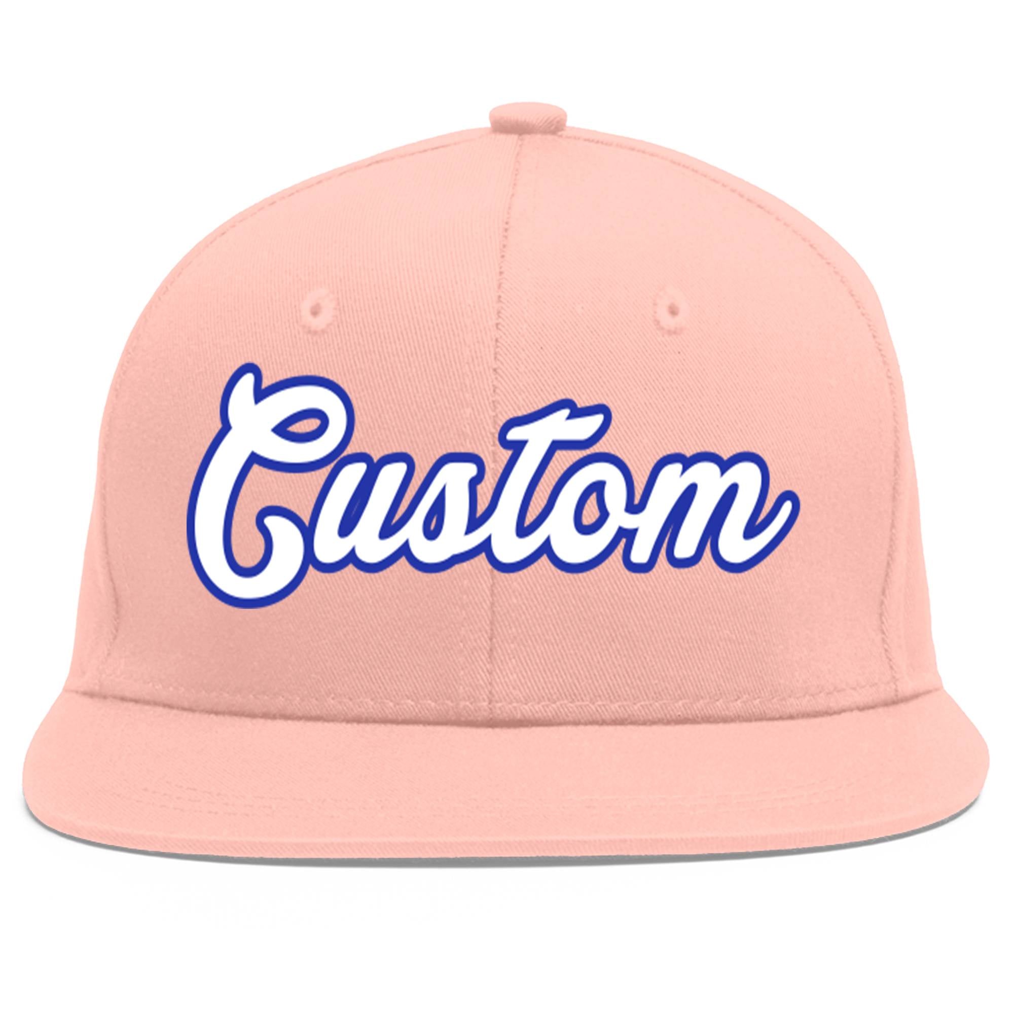 Custom Pink White-Royal Flat Eaves Sport Baseball Cap