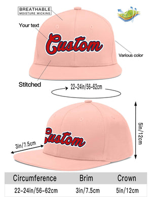 Custom Pink Red-Navy Flat Eaves Sport Baseball Cap