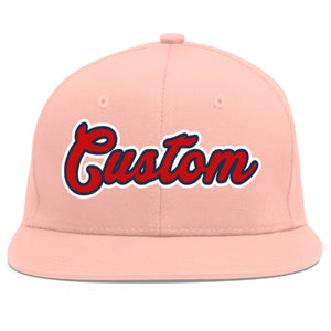 Custom Pink Red-Navy Flat Eaves Sport Baseball Cap