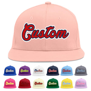 Custom Pink Red-Navy Flat Eaves Sport Baseball Cap