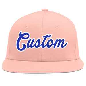 Custom Pink Royal-White Flat Eaves Sport Baseball Cap