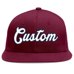 Custom Crimson White-Navy Flat Eaves Sport Baseball Cap