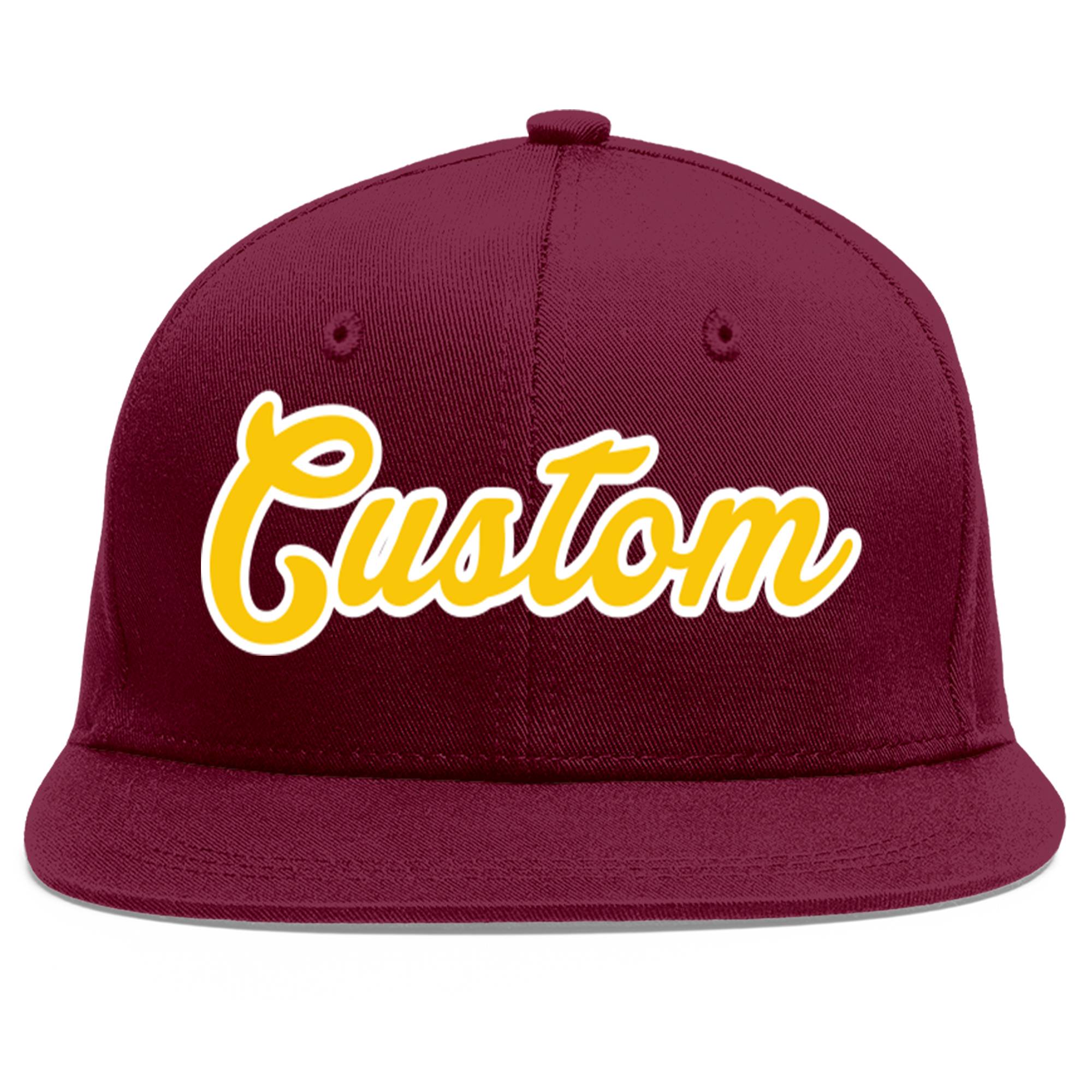 Custom Crimson Gold-White Flat Eaves Sport Baseball Cap