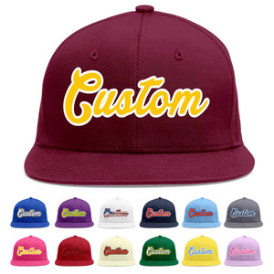 Casquette de baseball personnalisée Crimson Gold-White Flat Eaves Sport