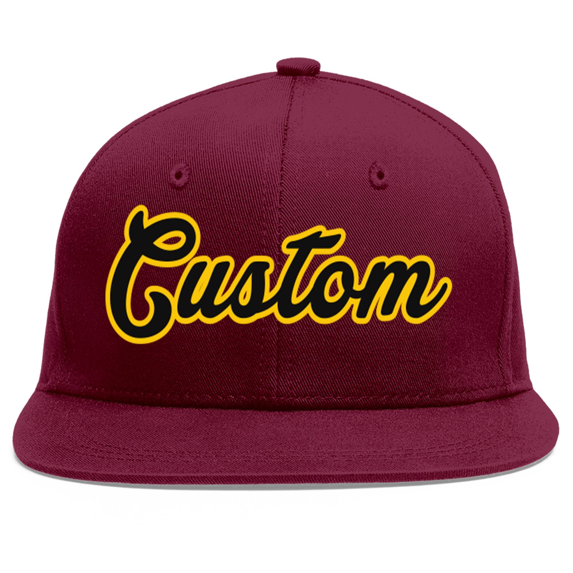 Casquette de baseball personnalisée Crimson Black-Gold Flat Eaves Sport