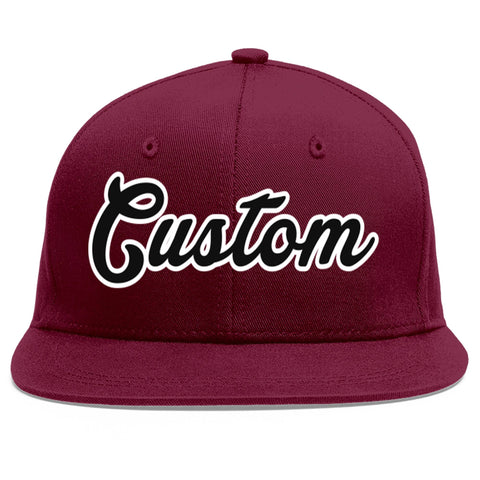 Custom Crimson Black-White Flat Eaves Sport Baseball Cap