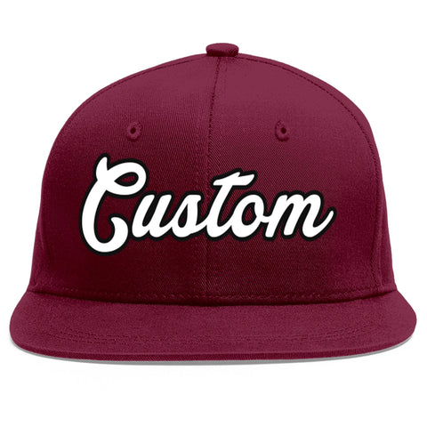 Custom Crimson White-Black Flat Eaves Sport Baseball Cap
