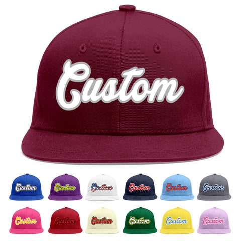 Custom Crimson White-Gray Flat Eaves Sport Baseball Cap
