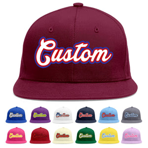 Custom Crimson White-Red Flat Eaves Sport Baseball Cap