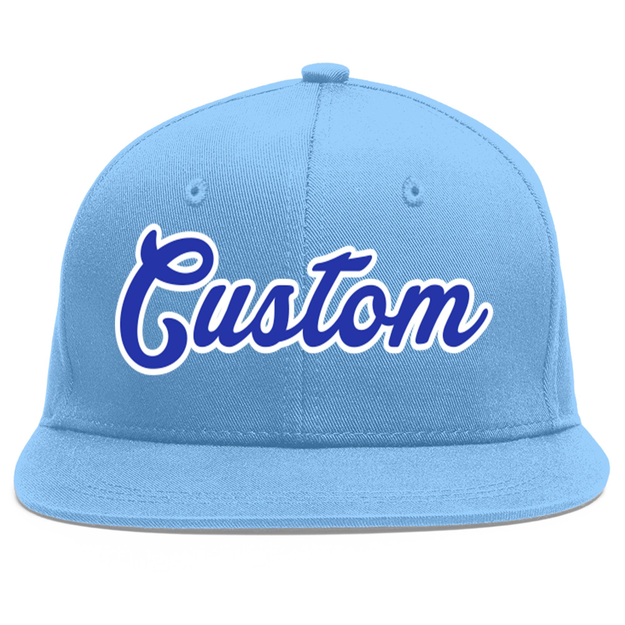 Casquette de baseball sport personnalisée bleu clair Royal-White Flat Eaves