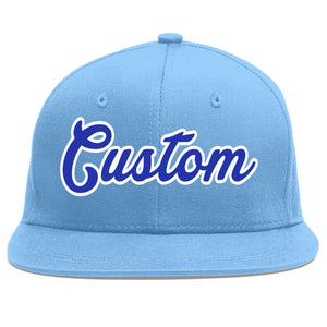 Custom Light Blue Royal-White Flat Eaves Sport Baseball Cap