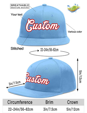 Custom Light Blue White-Red Flat Eaves Sport Baseball Cap