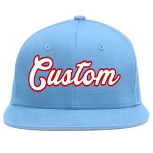 Custom Light Blue White-Red Flat Eaves Sport Baseball Cap