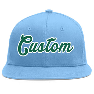 Casquette de baseball sport personnalisée bleu clair Kelly vert-blanc Flat Eaves