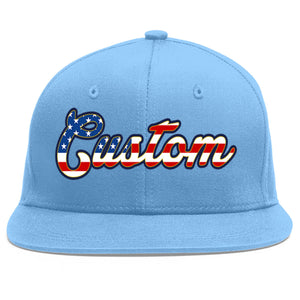 Casquette de baseball de sport personnalisée bleu clair vintage avec drapeau des États-Unis et avant-toit plat doré