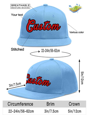 Custom Light Blue Red-Black Flat Eaves Sport Baseball Cap