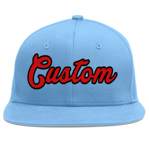 Custom Light Blue Red-Black Flat Eaves Sport Baseball Cap