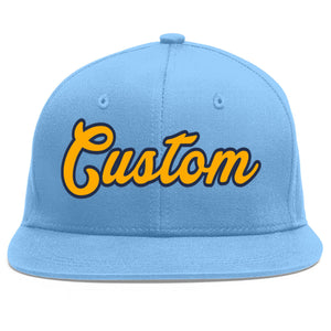 Custom Light Blue Yellow-Navy Flat Eaves Sport Baseball Cap