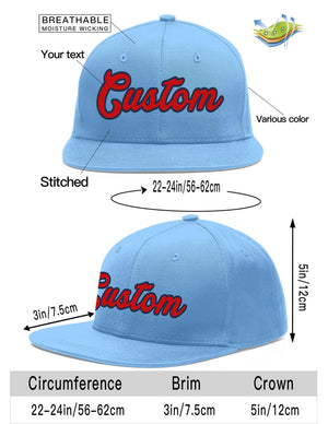 Custom Light Blue Red-Navy Flat Eaves Sport Baseball Cap