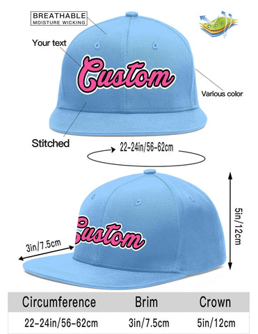 Custom Light Blue Pink-Black Flat Eaves Sport Baseball Cap