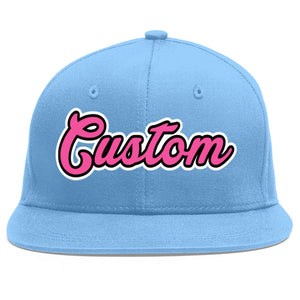 Custom Light Blue Pink-Black Flat Eaves Sport Baseball Cap