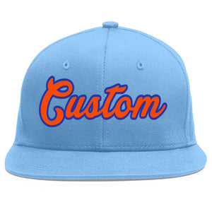 Casquette de baseball personnalisée bleu clair orange-royal Flat Eaves Sport