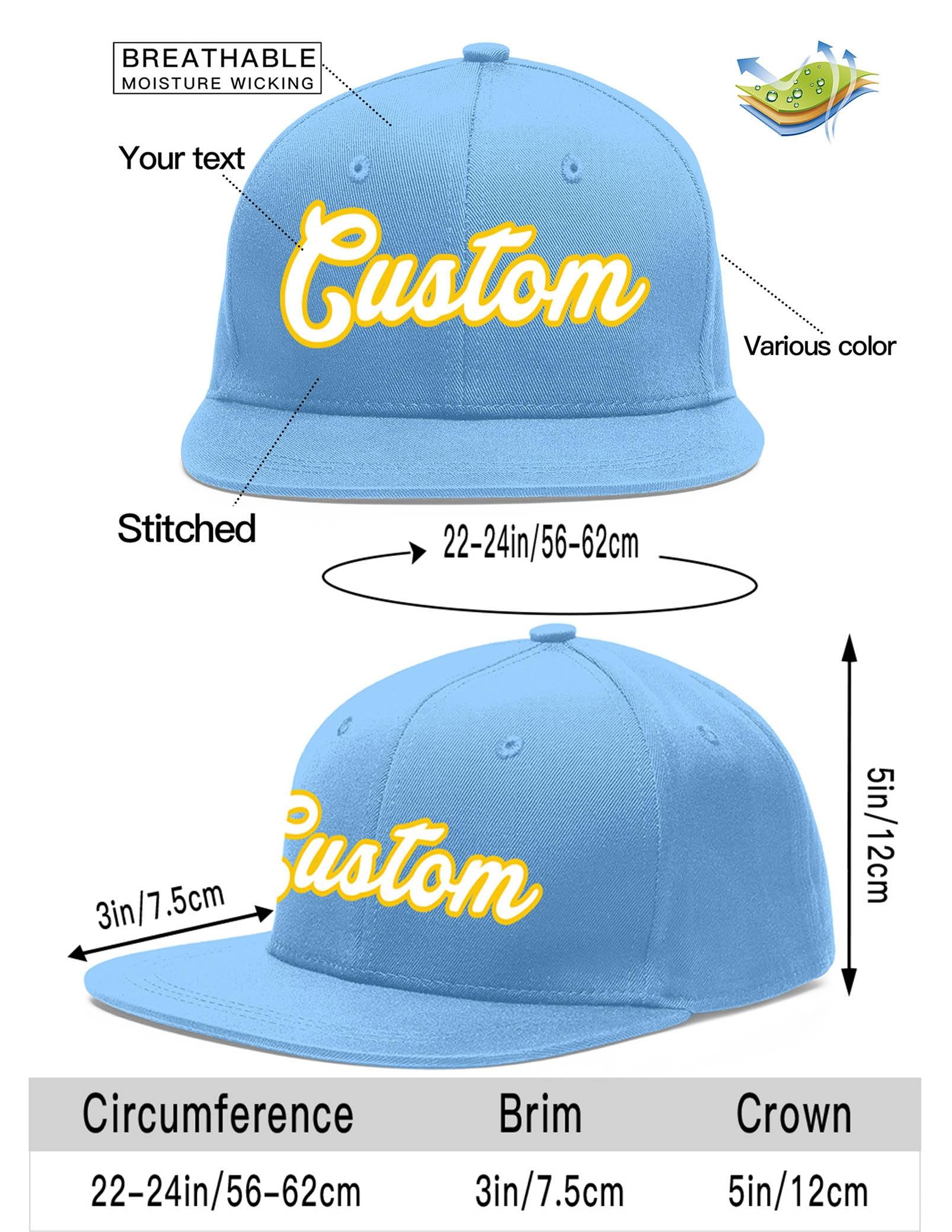 Custom Light Blue White-Gold Flat Eaves Sport Baseball Cap