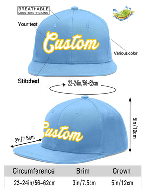 Custom Light Blue White-Gold Flat Eaves Sport Baseball Cap