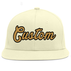 Custom Cream Old Gold-Black Flat Eaves Sport Baseball Cap