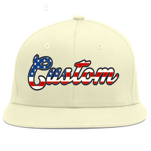 Custom Cream Vintage USA Flag-Gold Flat Eaves Sport Baseball Cap