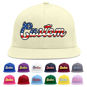 Custom Cream Vintage USA Flag-Gold Flat Eaves Sport Baseball Cap