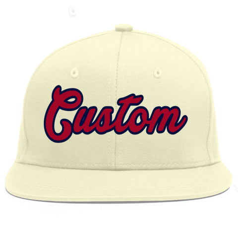 Custom Cream Red-Navy Flat Eaves Sport Baseball Cap