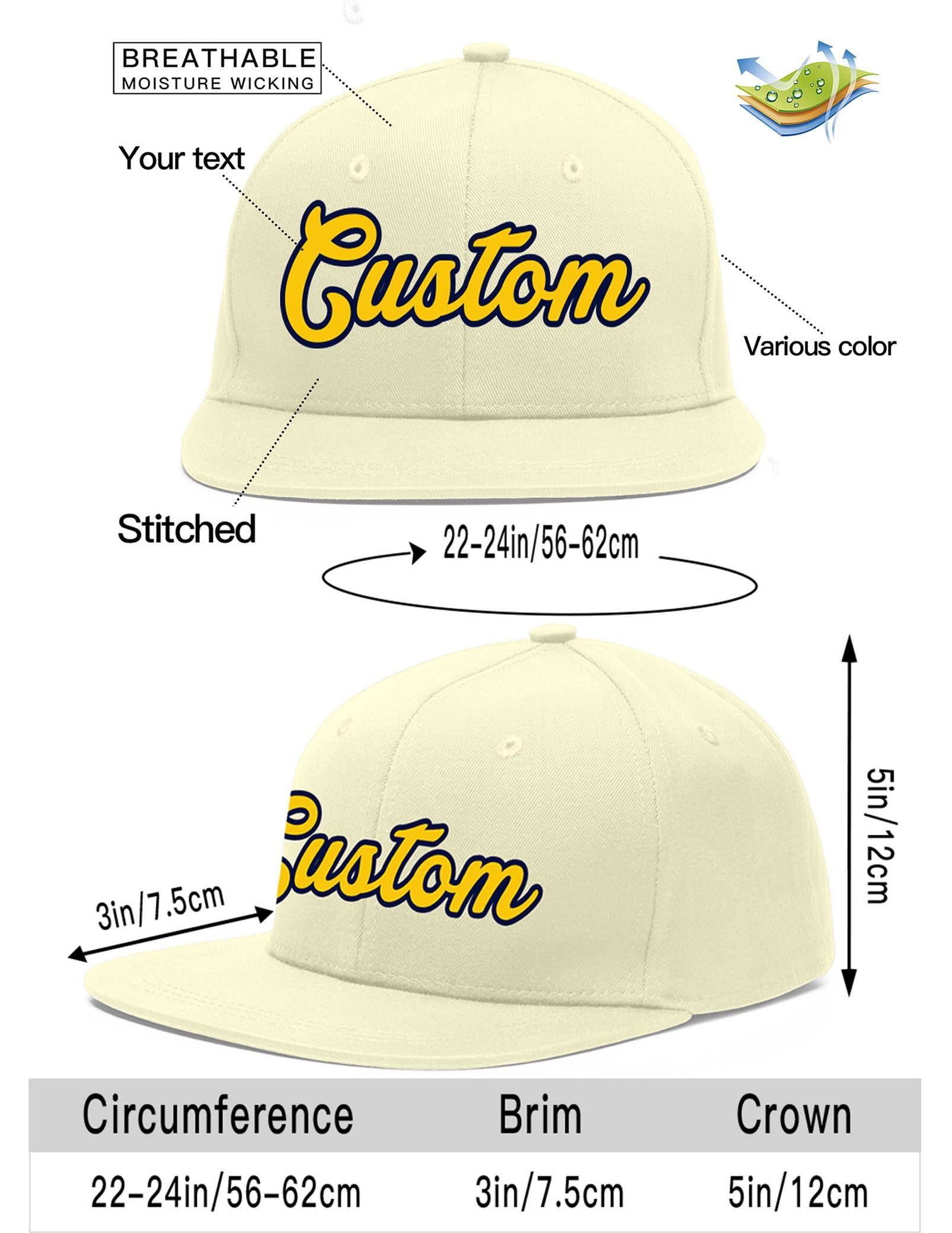 Custom Cream Gold-Navy Flat Eaves Sport Baseball Cap