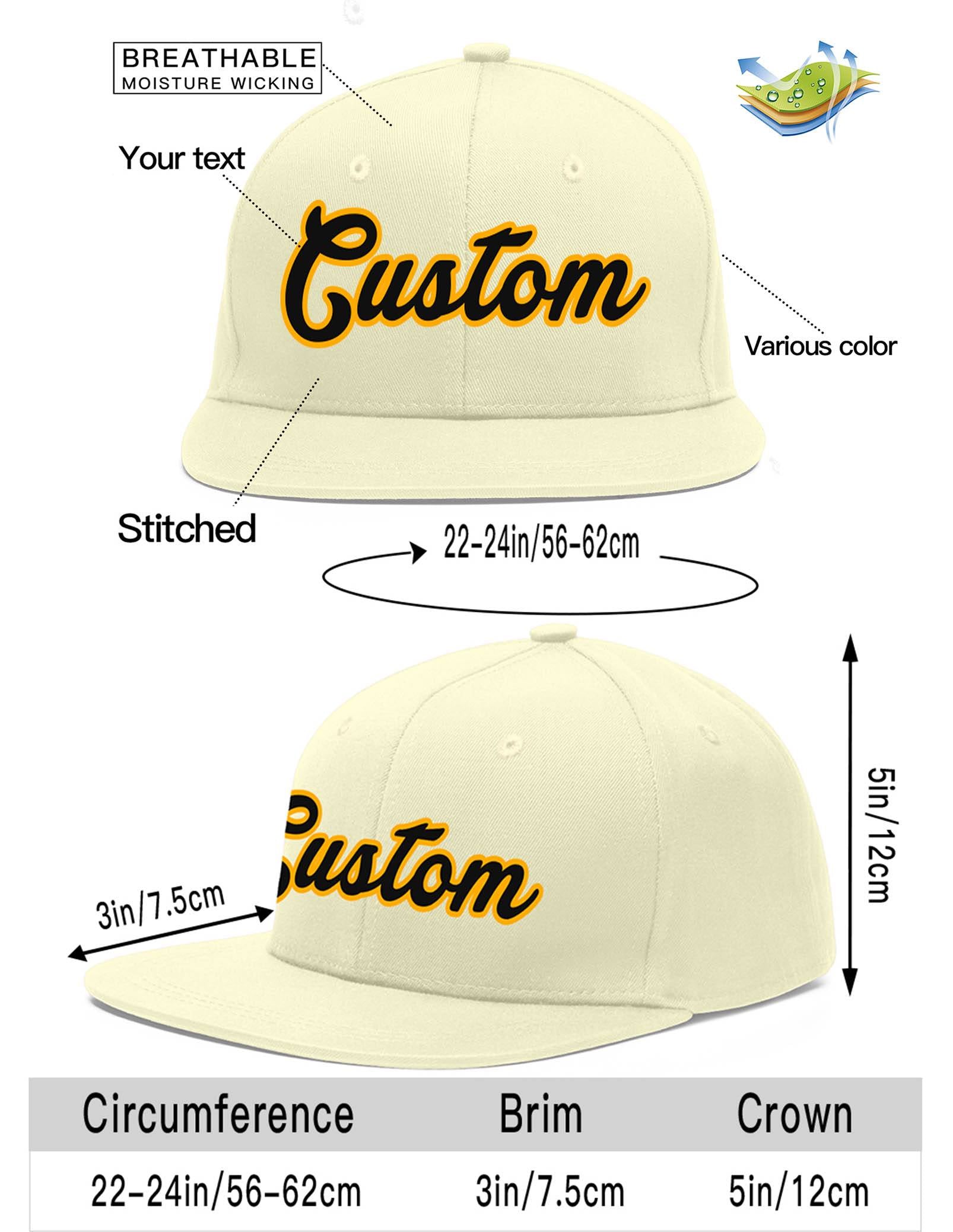 Custom Cream Black-Yellow Flat Eaves Sport Baseball Cap