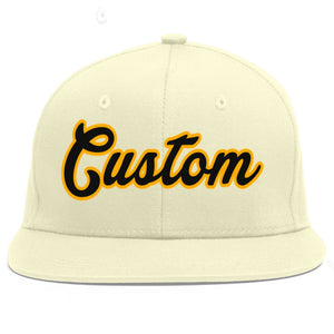 Custom Cream Black-Yellow Flat Eaves Sport Baseball Cap