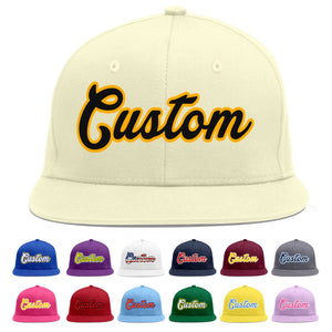 Custom Cream Black-Yellow Flat Eaves Sport Baseball Cap