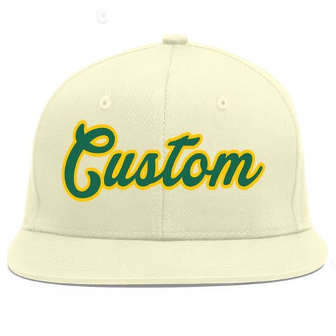 Custom Cream Kelly Green-Gold Flat Eaves Sport Baseball Cap