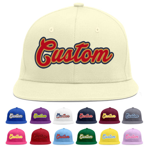 Custom Cream Red-Old Gold Flat Eaves Sport Baseball Cap