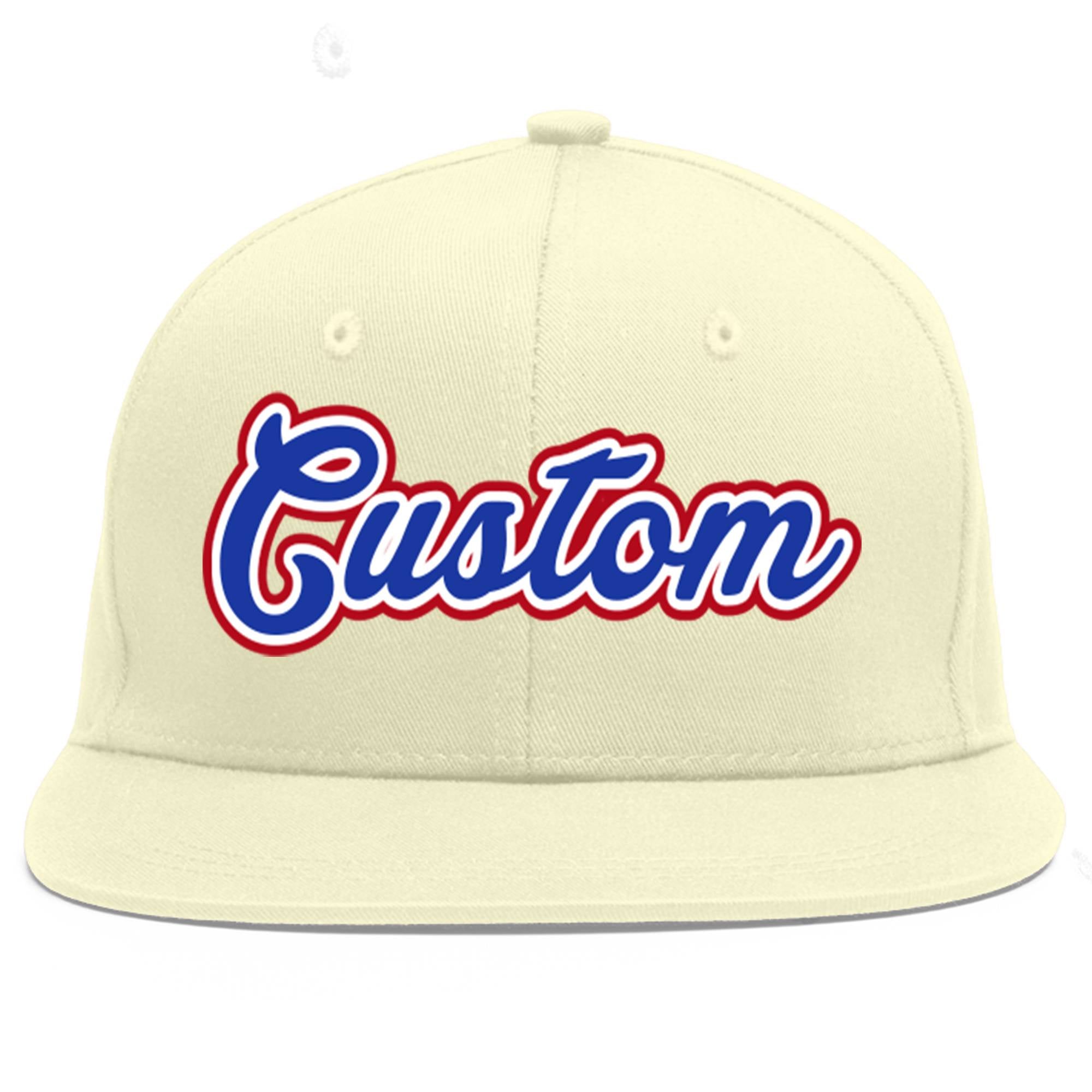 Custom Cream Royal-White Flat Eaves Sport Baseball Cap