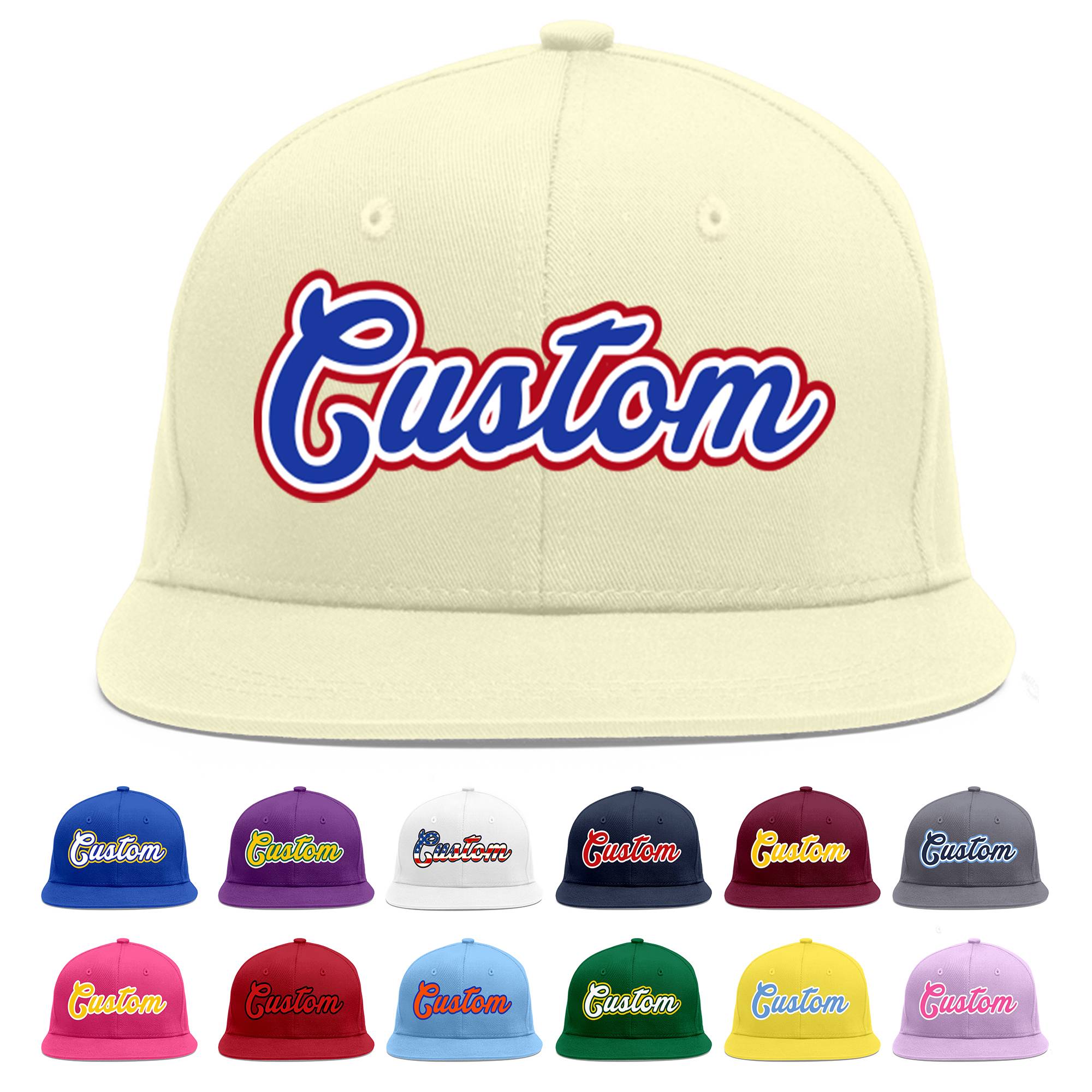 Custom Cream Royal-White Flat Eaves Sport Baseball Cap