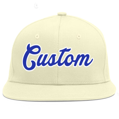 Custom Cream Royal-White Flat Eaves Sport Baseball Cap