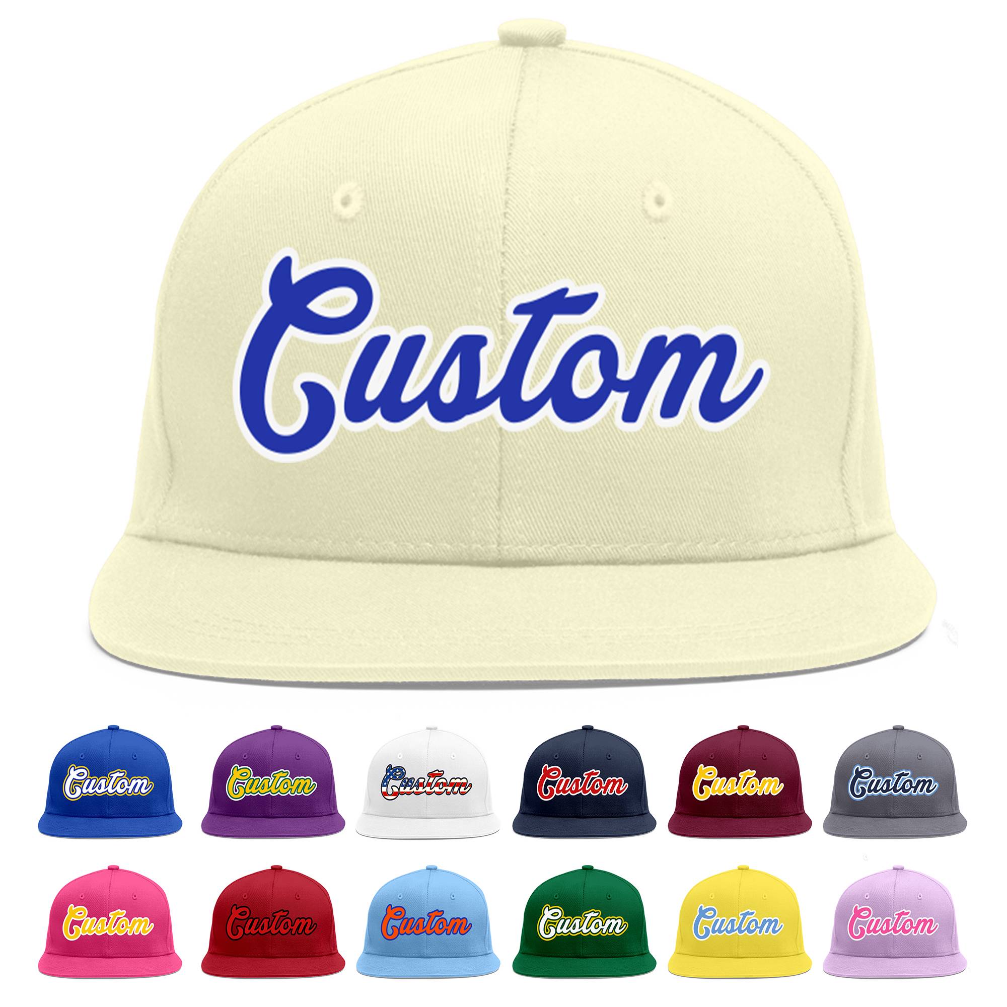 Casquette de baseball sport personnalisée crème Royal-White Flat Eaves