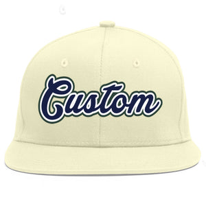 Custom Cream Navy-White Flat Eaves Sport Baseball Cap