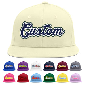 Custom Cream Navy-White Flat Eaves Sport Baseball Cap