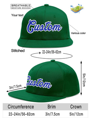 Custom Green Royal-White Flat Eaves Sport Baseball Cap