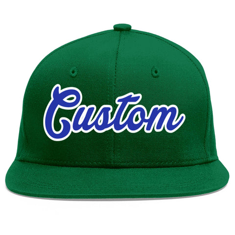 Custom Green Royal-White Flat Eaves Sport Baseball Cap